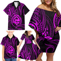 Polynesian Guam Coat of Arms Family Matching Off Shoulder Short Dress and Hawaiian Shirt Polynesian Tribal Tattoo Purple Version LT9 - Polynesian Pride