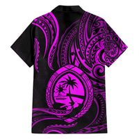 Polynesian Guam Coat of Arms Family Matching Off Shoulder Short Dress and Hawaiian Shirt Polynesian Tribal Tattoo Purple Version LT9 - Polynesian Pride