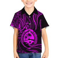 Polynesian Guam Coat of Arms Family Matching Puletasi and Hawaiian Shirt Polynesian Tribal Tattoo Purple Version LT9 Son's Shirt Purple - Polynesian Pride