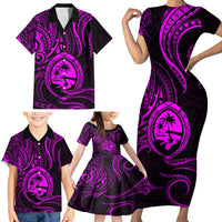 Polynesian Guam Coat of Arms Family Matching Short Sleeve Bodycon Dress and Hawaiian Shirt Polynesian Tribal Tattoo Purple Version LT9 - Polynesian Pride