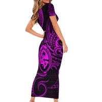 Polynesian Guam Coat of Arms Family Matching Short Sleeve Bodycon Dress and Hawaiian Shirt Polynesian Tribal Tattoo Purple Version LT9 - Polynesian Pride
