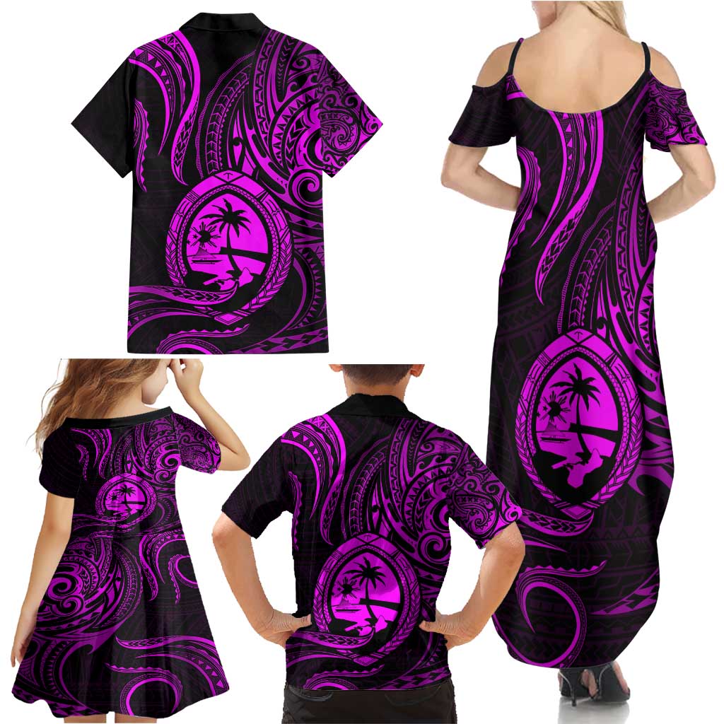 Polynesian Guam Coat of Arms Family Matching Summer Maxi Dress and Hawaiian Shirt Polynesian Tribal Tattoo Purple Version LT9 - Polynesian Pride