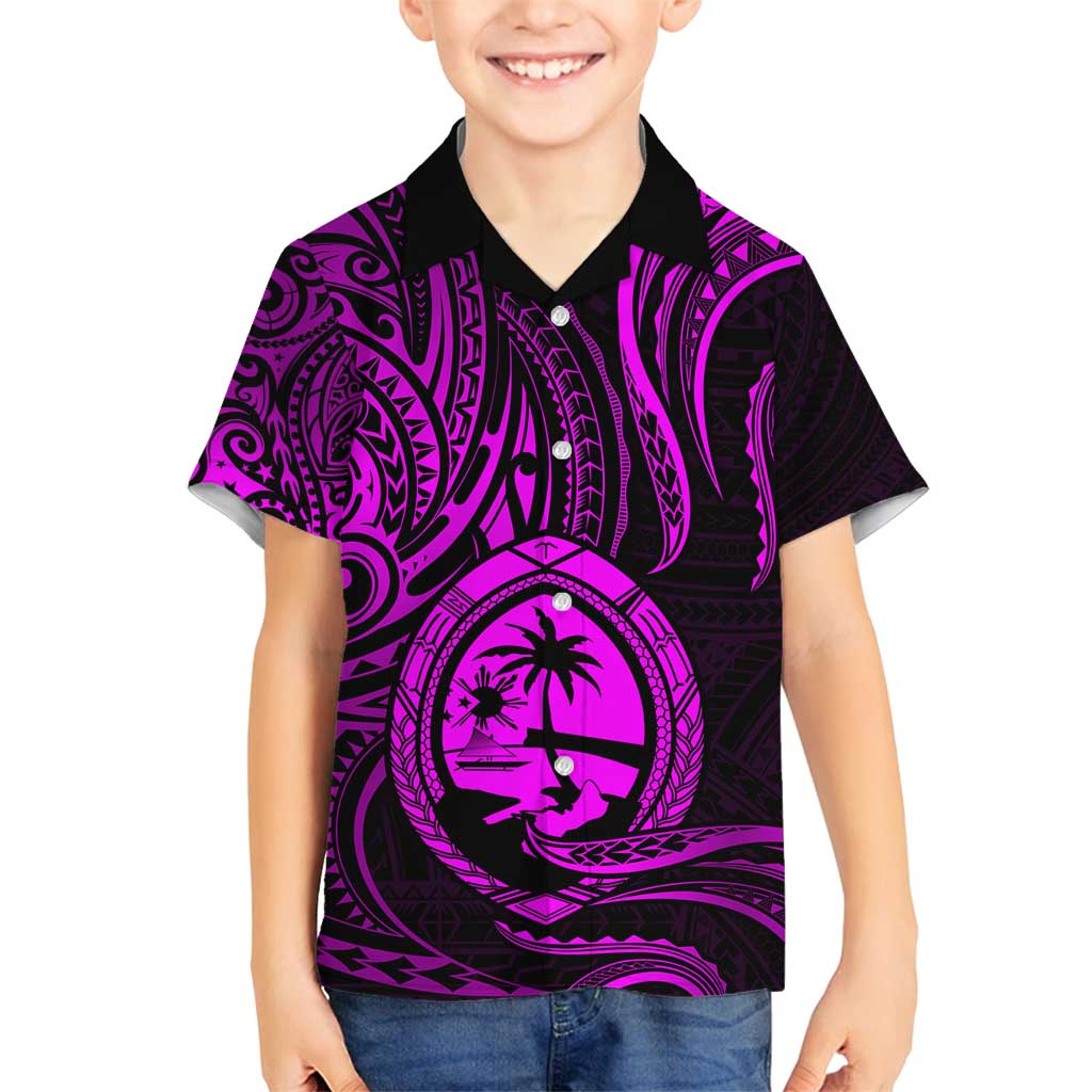 Polynesian Guam Coat of Arms Family Matching Summer Maxi Dress and Hawaiian Shirt Polynesian Tribal Tattoo Purple Version LT9 Son's Shirt Purple - Polynesian Pride