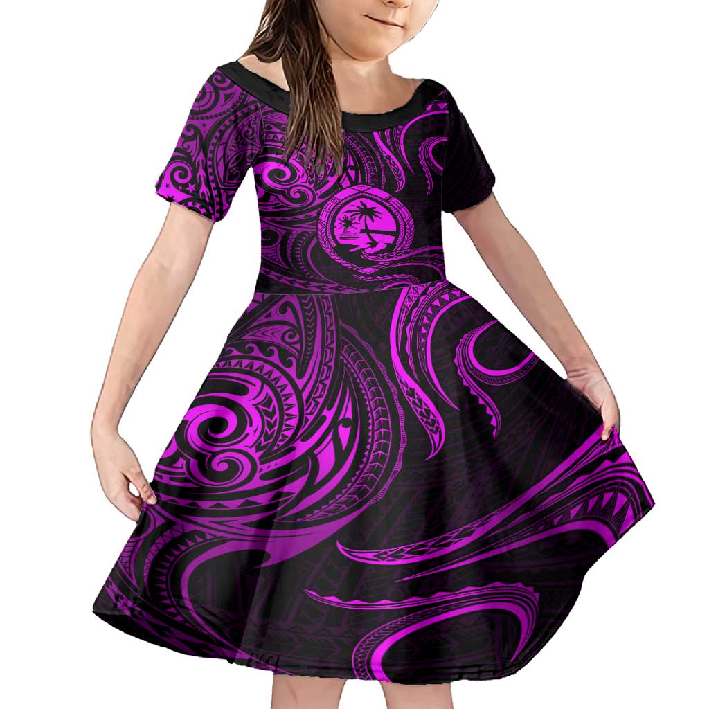 Polynesian Guam Coat of Arms Family Matching Tank Maxi Dress and Hawaiian Shirt Polynesian Tribal Tattoo Purple Version LT9 Daughter's Dress Purple - Polynesian Pride