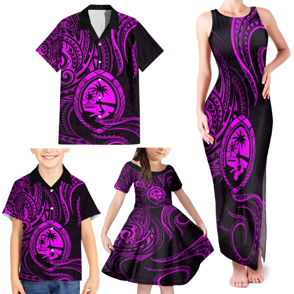 Polynesian Guam Coat of Arms Family Matching Tank Maxi Dress and Hawaiian Shirt Polynesian Tribal Tattoo Purple Version LT9 - Polynesian Pride