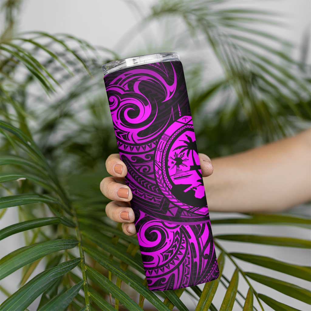 Polynesian Guam Coat of Arms Skinny Tumbler Polynesian Tribal Tattoo Purple Version LT9 - Polynesian Pride