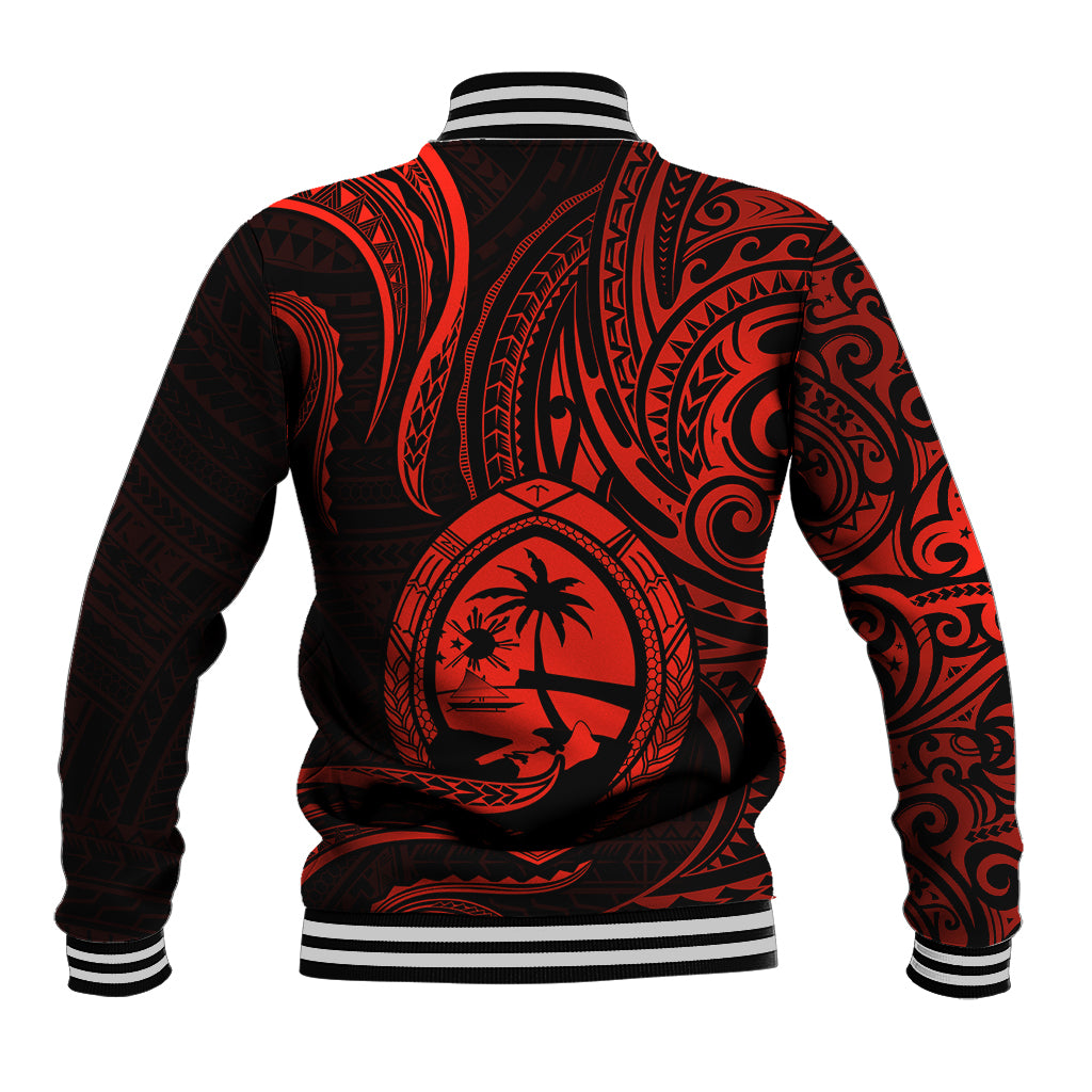 Polynesian Pride Guam Baseball Jacket With Polynesian Tribal Tattoo and Coat of Arms Red Version LT9 - Polynesian Pride