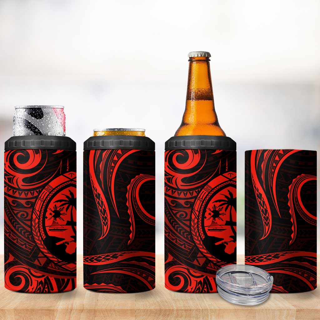 Polynesian Guam Coat of Arms 4 in 1 Can Cooler Tumbler Polynesian Tribal Tattoo Red Version