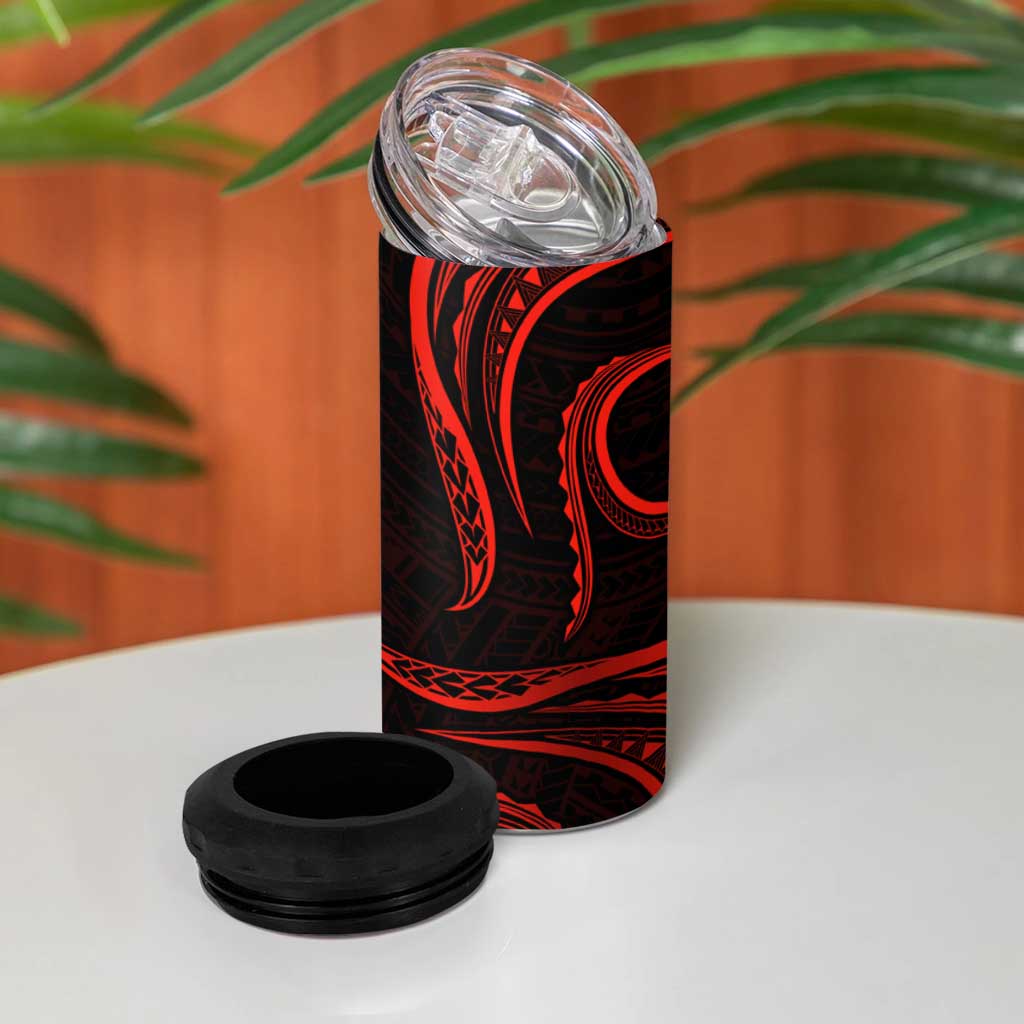 Polynesian Guam Coat of Arms 4 in 1 Can Cooler Tumbler Polynesian Tribal Tattoo Red Version