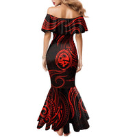 Polynesian Guam Coat of Arms Family Matching Mermaid Dress and Hawaiian Shirt Polynesian Tribal Tattoo Red Version LT9 - Polynesian Pride