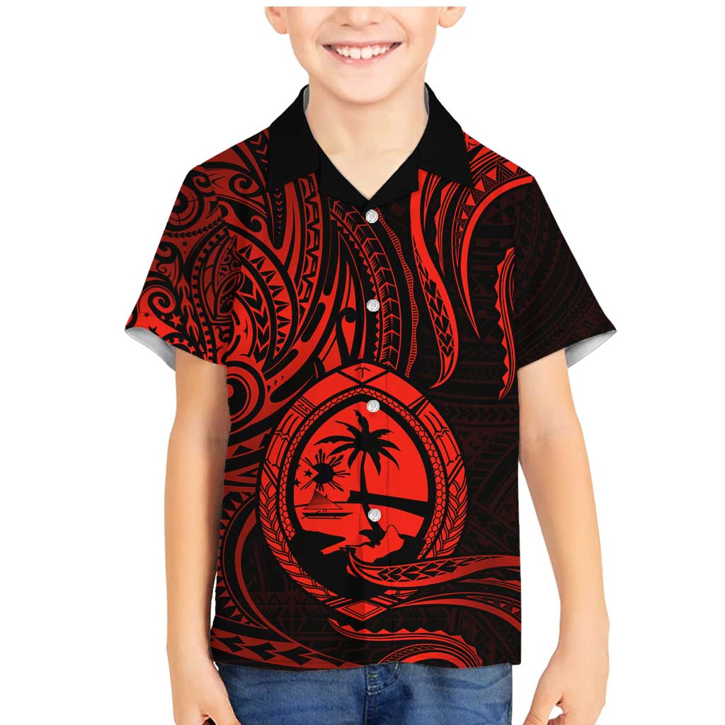 Polynesian Guam Coat of Arms Family Matching Mermaid Dress and Hawaiian Shirt Polynesian Tribal Tattoo Red Version LT9 Son's Shirt Red - Polynesian Pride