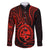 Polynesian Guam Coat of Arms Family Matching Off The Shoulder Long Sleeve Dress and Hawaiian Shirt Polynesian Tribal Tattoo Red Version