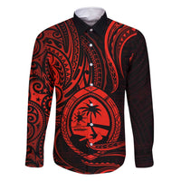 Polynesian Guam Coat of Arms Family Matching Off Shoulder Maxi Dress and Hawaiian Shirt Polynesian Tribal Tattoo Red Version LT9 Dad's Shirt - Long Sleeve Red - Polynesian Pride