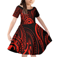 Polynesian Guam Coat of Arms Family Matching Off Shoulder Short Dress and Hawaiian Shirt Polynesian Tribal Tattoo Red Version LT9 Daughter's Dress Red - Polynesian Pride