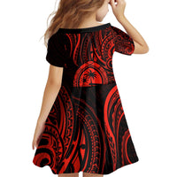 Polynesian Guam Coat of Arms Family Matching Off Shoulder Short Dress and Hawaiian Shirt Polynesian Tribal Tattoo Red Version LT9 - Polynesian Pride