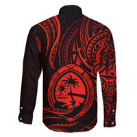 Polynesian Guam Coat of Arms Family Matching Off Shoulder Short Dress and Hawaiian Shirt Polynesian Tribal Tattoo Red Version LT9 - Polynesian Pride