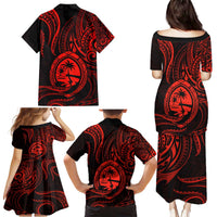 Polynesian Guam Coat of Arms Family Matching Puletasi and Hawaiian Shirt Polynesian Tribal Tattoo Red Version LT9 - Polynesian Pride