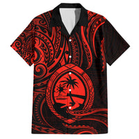 Polynesian Guam Coat of Arms Family Matching Puletasi and Hawaiian Shirt Polynesian Tribal Tattoo Red Version LT9 Dad's Shirt - Short Sleeve Red - Polynesian Pride