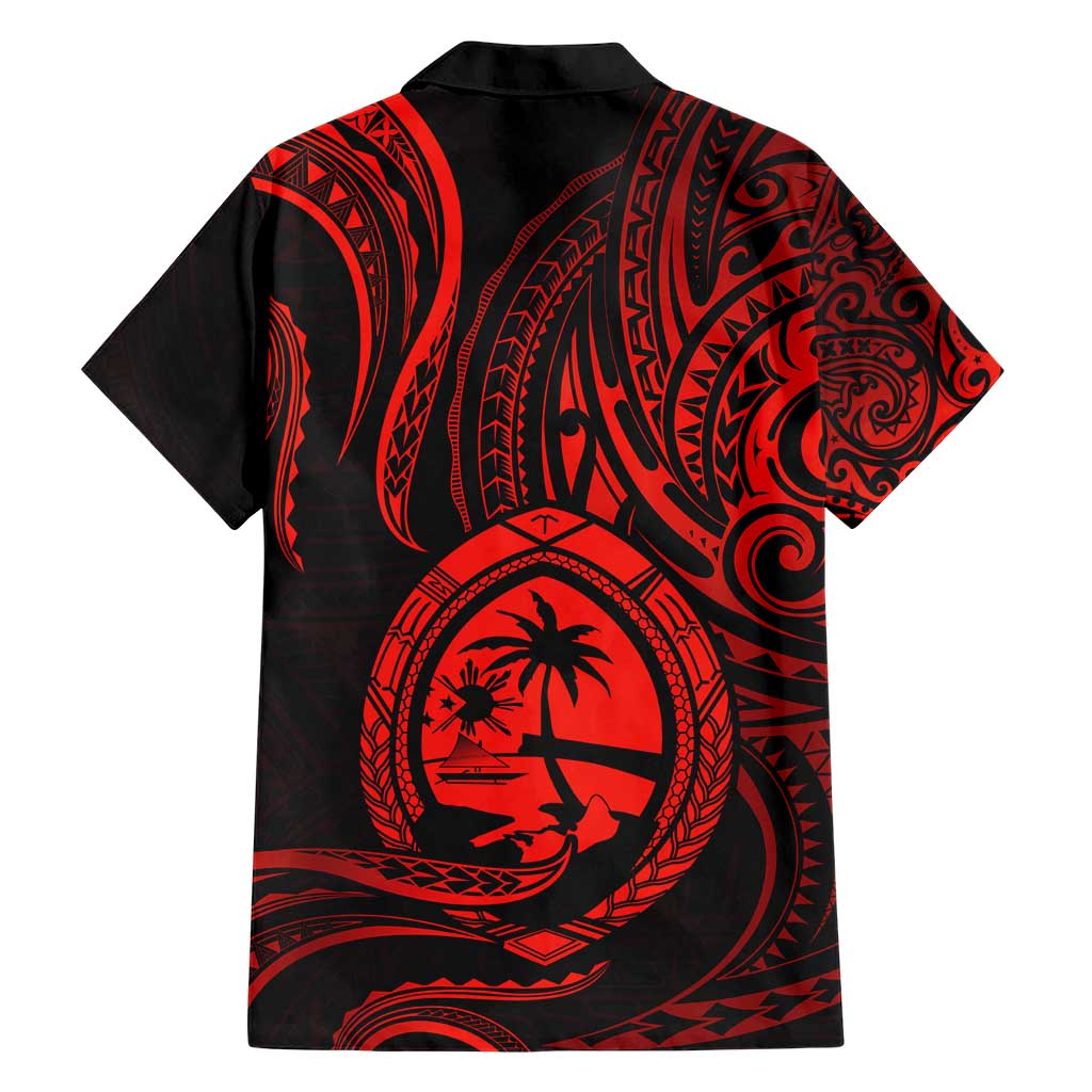 Polynesian Guam Coat of Arms Family Matching Short Sleeve Bodycon Dress and Hawaiian Shirt Polynesian Tribal Tattoo Red Version LT9 - Polynesian Pride