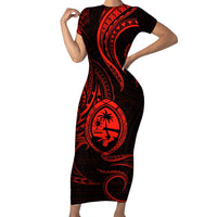 Polynesian Guam Coat of Arms Family Matching Short Sleeve Bodycon Dress and Hawaiian Shirt Polynesian Tribal Tattoo Red Version LT9 Mom's Dress Red - Polynesian Pride