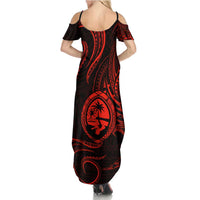 Polynesian Guam Coat of Arms Family Matching Summer Maxi Dress and Hawaiian Shirt Polynesian Tribal Tattoo Red Version LT9 - Polynesian Pride