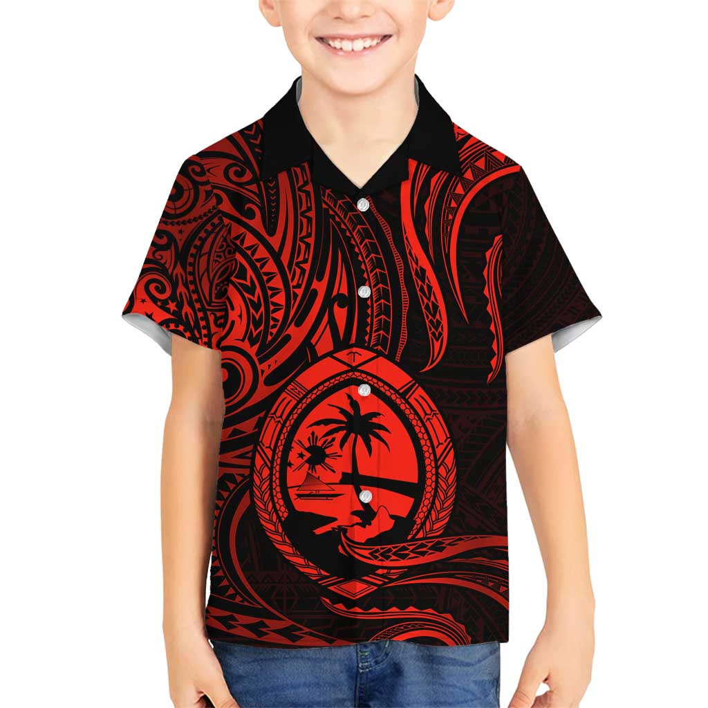 Polynesian Guam Coat of Arms Family Matching Summer Maxi Dress and Hawaiian Shirt Polynesian Tribal Tattoo Red Version LT9 Son's Shirt Red - Polynesian Pride