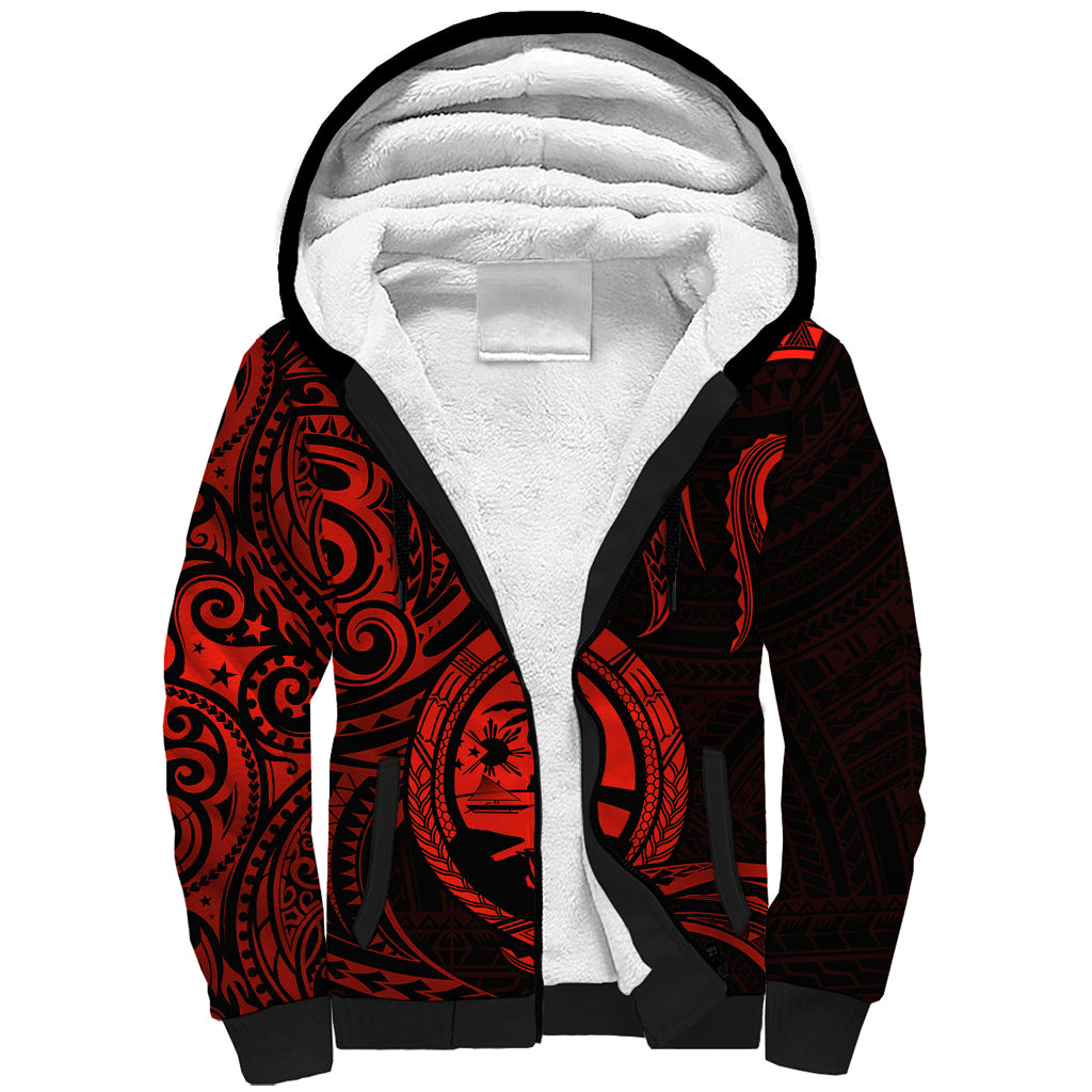 Polynesian Pride Guam Sherpa Hoodie With Polynesian Tribal Tattoo and Coat of Arms Red Version LT9 Unisex Red - Polynesian Pride