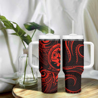 Polynesian Guam Coat of Arms Tumbler With Handle Polynesian Tribal Tattoo Red Version