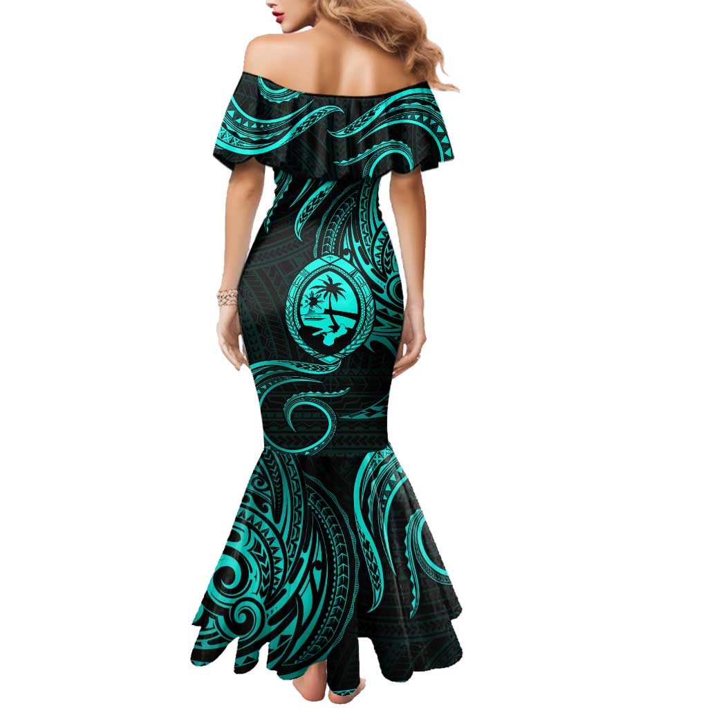 Polynesian Guam Coat of Arms Family Matching Mermaid Dress and Hawaiian Shirt Polynesian Tribal Tattoo Turquoise Version LT9 - Polynesian Pride
