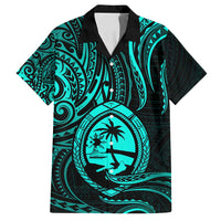 Polynesian Guam Coat of Arms Family Matching Off Shoulder Maxi Dress and Hawaiian Shirt Polynesian Tribal Tattoo Turquoise Version LT9 Dad's Shirt - Short Sleeve Turquoise - Polynesian Pride