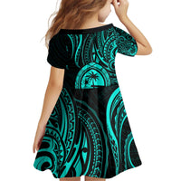 Polynesian Guam Coat of Arms Family Matching Off Shoulder Short Dress and Hawaiian Shirt Polynesian Tribal Tattoo Turquoise Version LT9 - Polynesian Pride