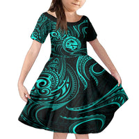 Polynesian Guam Coat of Arms Family Matching Puletasi and Hawaiian Shirt Polynesian Tribal Tattoo Turquoise Version LT9 Daughter's Dress Turquoise - Polynesian Pride