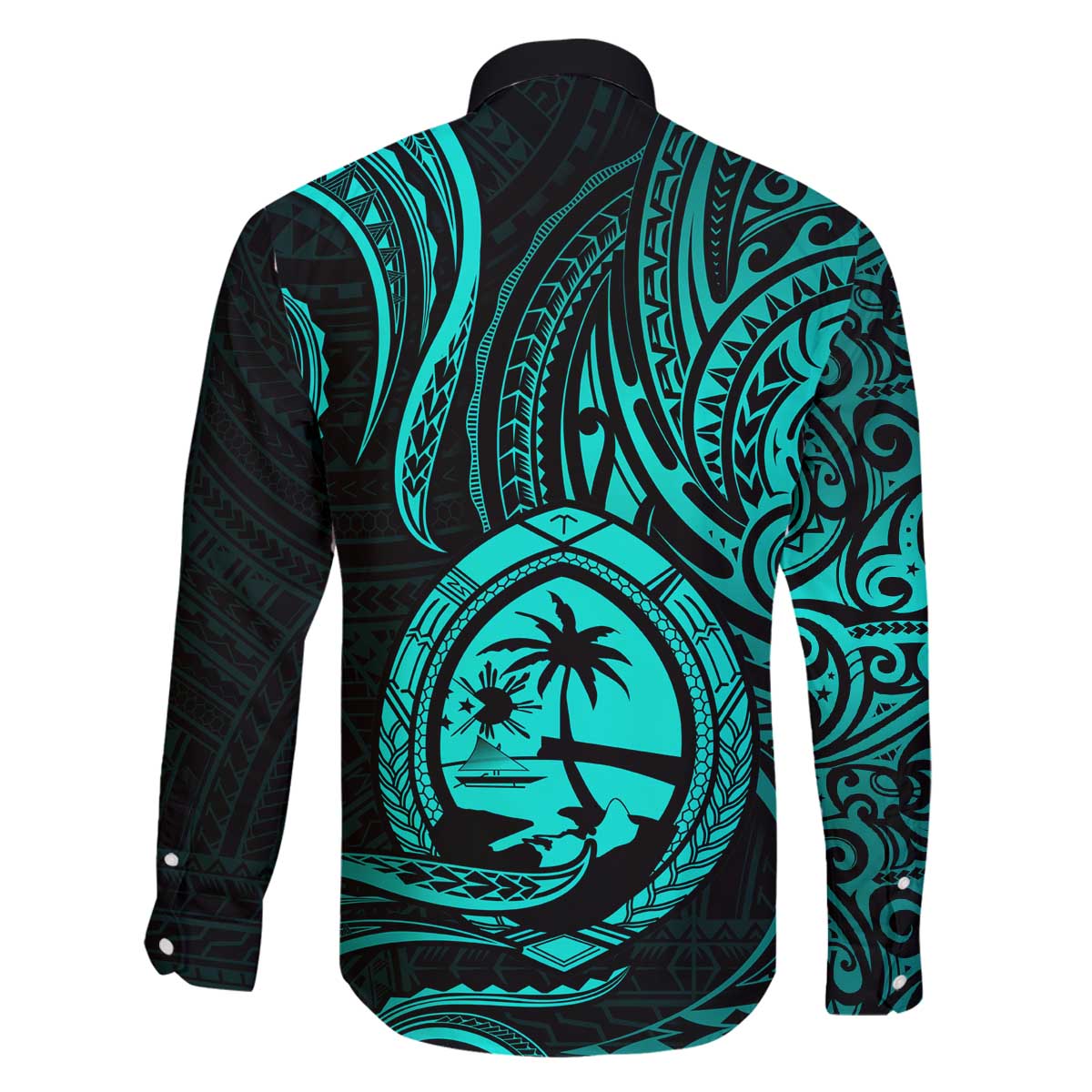 Polynesian Guam Coat of Arms Family Matching Puletasi and Hawaiian Shirt Polynesian Tribal Tattoo Turquoise Version LT9 - Polynesian Pride