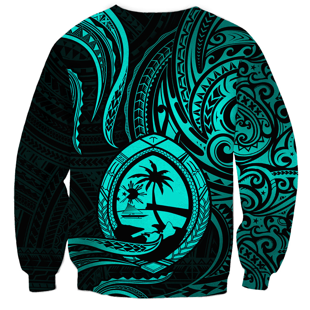 Polynesian Pride Guam Sweatshirt With Polynesian Tribal Tattoo and Coat of Arms Turquoise Version LT9 - Polynesian Pride