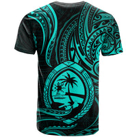 Polynesian Pride Guam T Shirt With Polynesian Tribal Tattoo and Coat of Arms Turquoise Version LT9 - Polynesian Pride