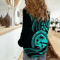 Polynesian Pride Guam Women Casual Shirt With Polynesian Tribal Tattoo and Coat of Arms Turquoise Version LT9 - Polynesian Pride
