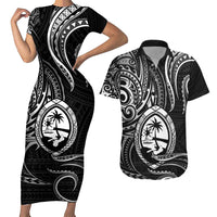 Polynesian Guam Coat of Arms Couples Matching Short Sleeve Bodycon Dress and Hawaiian Shirt Polynesian Tribal Tattoo Black Version LT9 Black - Polynesian Pride