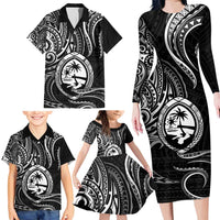Polynesian Guam Coat of Arms Family Matching Long Sleeve Bodycon Dress and Hawaiian Shirt Polynesian Tribal Tattoo Black Version LT9 - Polynesian Pride