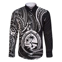 Polynesian Guam Coat of Arms Family Matching Long Sleeve Bodycon Dress and Hawaiian Shirt Polynesian Tribal Tattoo Black Version LT9 Dad's Shirt - Long Sleeve Black - Polynesian Pride