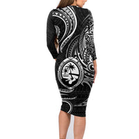 Polynesian Guam Coat of Arms Family Matching Long Sleeve Bodycon Dress and Hawaiian Shirt Polynesian Tribal Tattoo Black Version LT9 - Polynesian Pride
