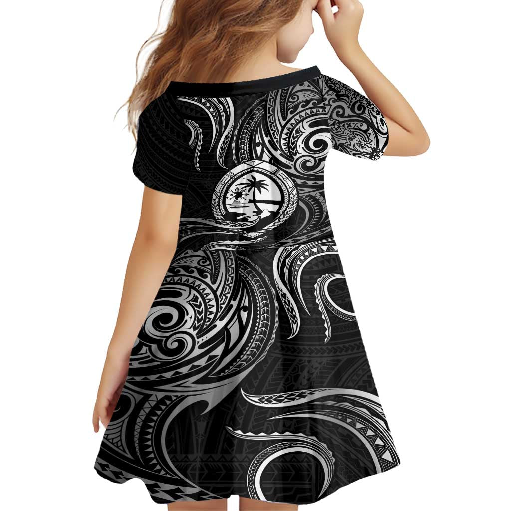 Polynesian Guam Coat of Arms Family Matching Off Shoulder Maxi Dress and Hawaiian Shirt Polynesian Tribal Tattoo Black Version LT9 - Polynesian Pride