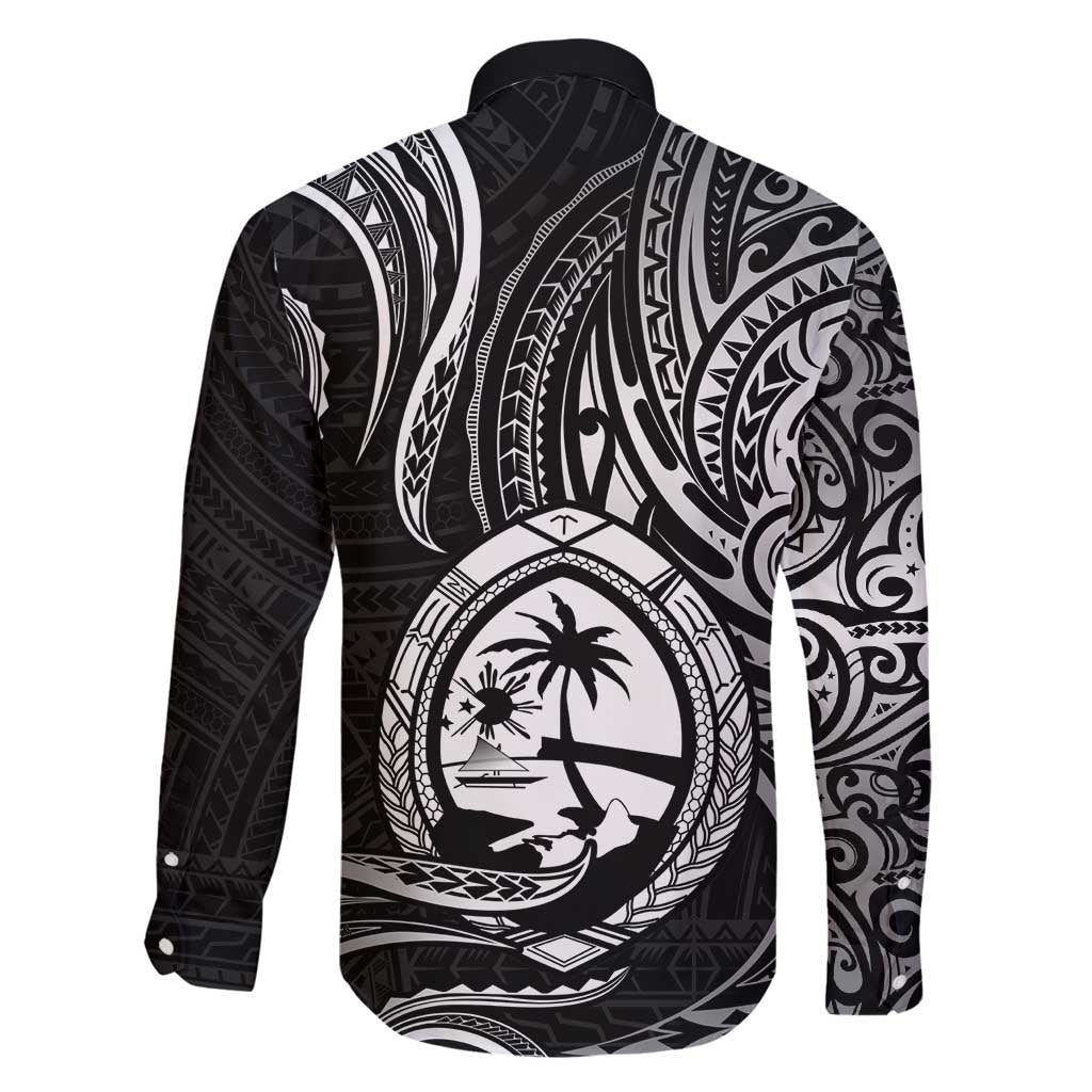Polynesian Guam Coat of Arms Family Matching Off Shoulder Maxi Dress and Hawaiian Shirt Polynesian Tribal Tattoo Black Version LT9 - Polynesian Pride