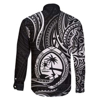 Polynesian Guam Coat of Arms Family Matching Off Shoulder Maxi Dress and Hawaiian Shirt Polynesian Tribal Tattoo Black Version LT9 - Polynesian Pride
