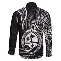 Polynesian Guam Coat of Arms Family Matching Off Shoulder Short Dress and Hawaiian Shirt Polynesian Tribal Tattoo Black Version LT9 - Polynesian Pride