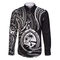Polynesian Guam Coat of Arms Family Matching Puletasi and Hawaiian Shirt Polynesian Tribal Tattoo Black Version LT9 Dad's Shirt - Long Sleeve Black - Polynesian Pride