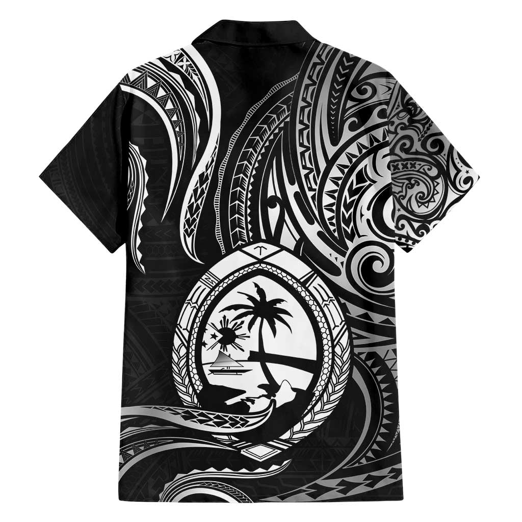 Polynesian Guam Coat of Arms Family Matching Short Sleeve Bodycon Dress and Hawaiian Shirt Polynesian Tribal Tattoo Black Version LT9 - Polynesian Pride