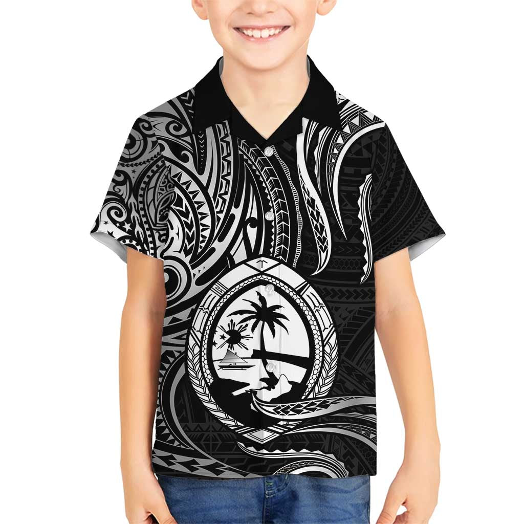 Polynesian Guam Coat of Arms Family Matching Summer Maxi Dress and Hawaiian Shirt Polynesian Tribal Tattoo Black Version LT9 Son's Shirt Black - Polynesian Pride