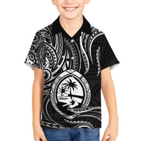 Polynesian Guam Coat of Arms Family Matching Summer Maxi Dress and Hawaiian Shirt Polynesian Tribal Tattoo Black Version LT9 Son's Shirt Black - Polynesian Pride