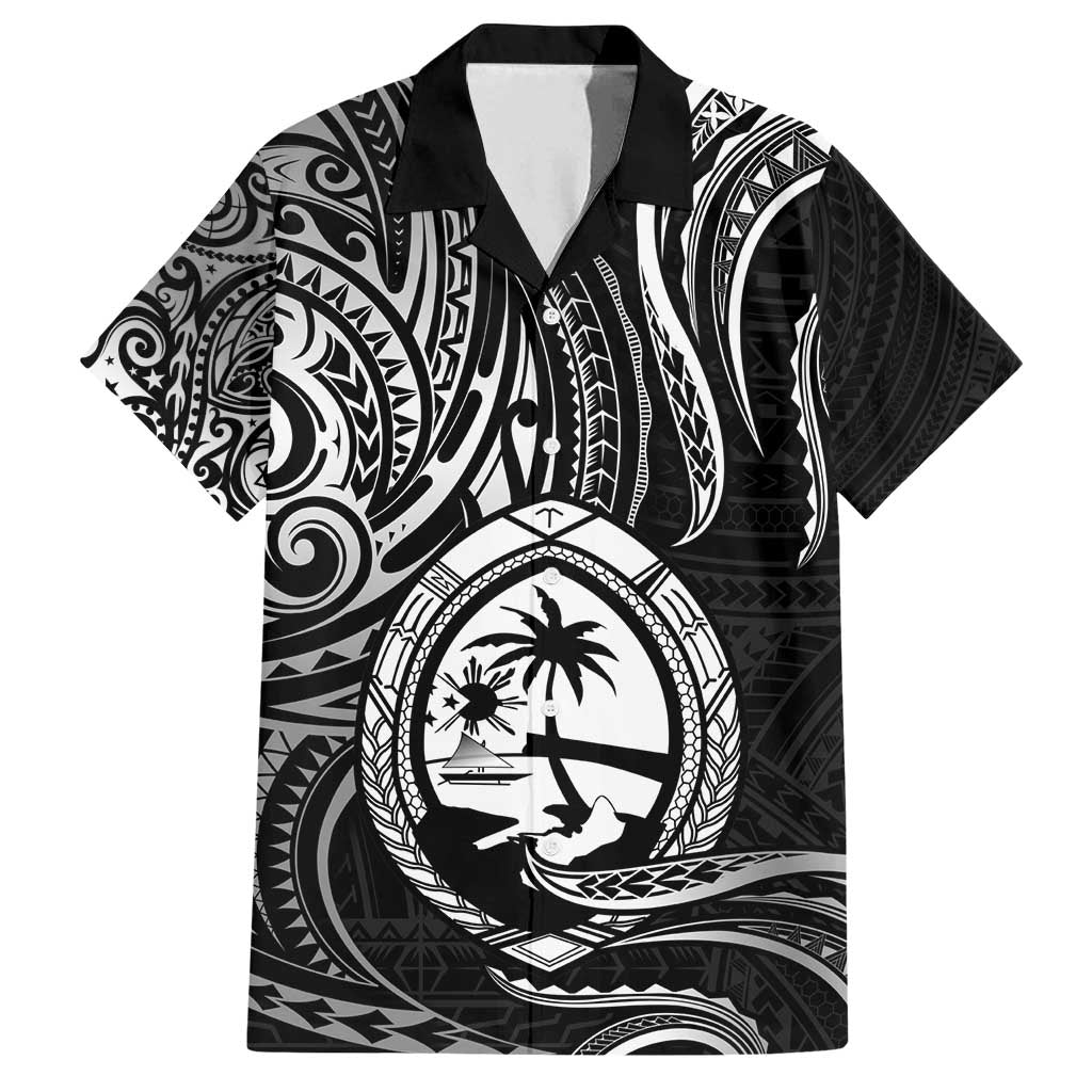Polynesian Guam Coat of Arms Family Matching Tank Maxi Dress and Hawaiian Shirt Polynesian Tribal Tattoo Black Version LT9 Dad's Shirt - Short Sleeve Black - Polynesian Pride