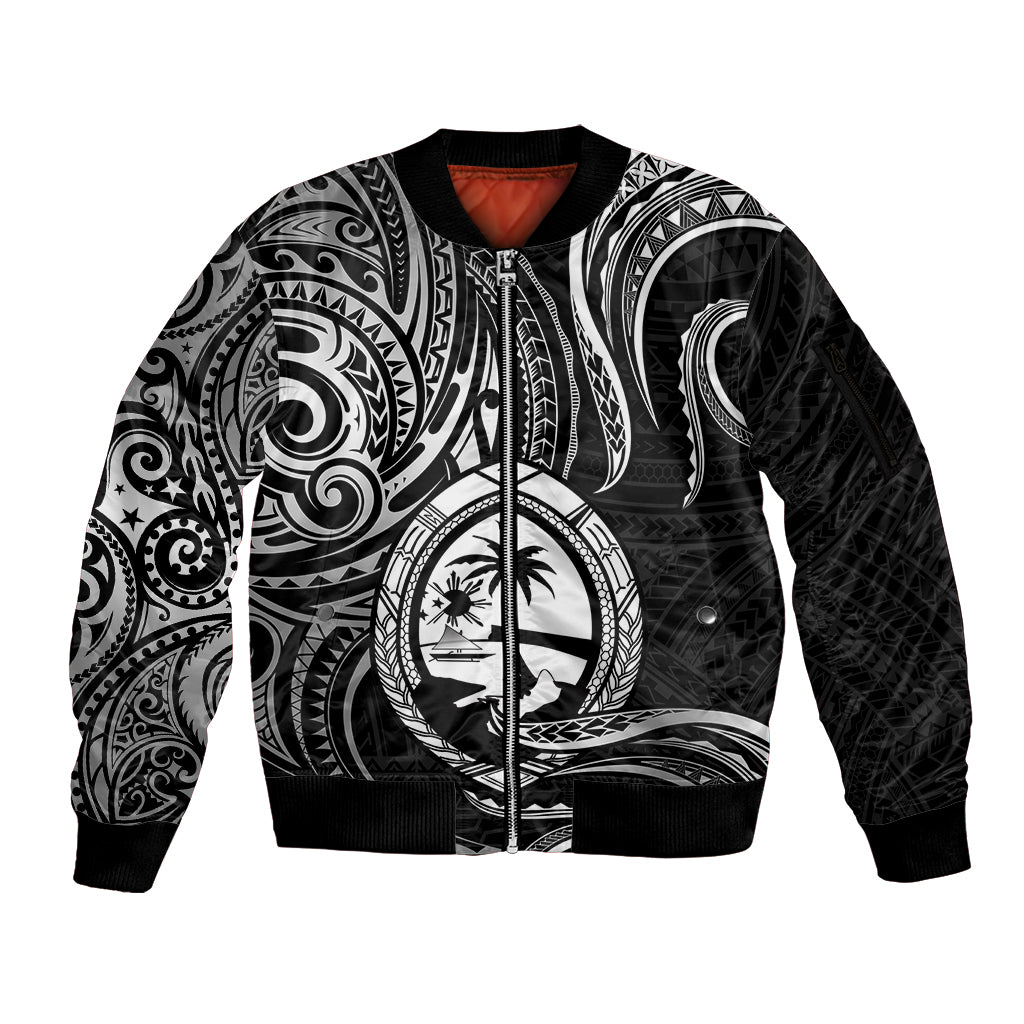 Polynesian Pride Guam Sleeve Zip Bomber Jacket With Polynesian Tribal Tattoo and Coat of Arms Black Version LT9 Unisex Black - Polynesian Pride